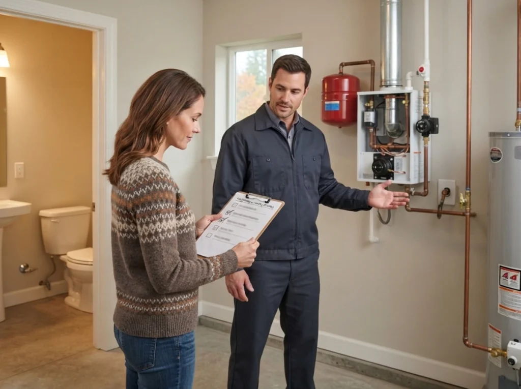 Kitsap homeowner reviewing a fall plumbing and heating checklist